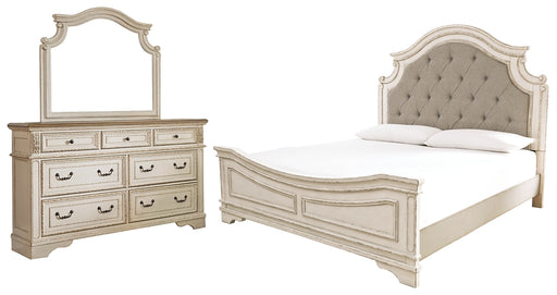 Realyn Queen Upholstered Panel Bed with Mirrored Dresser Factory Furniture Mattress & More - Online or In-Store at our Phillipsburg Location Serving Dayton, Eaton, and Greenville. Shop Now.