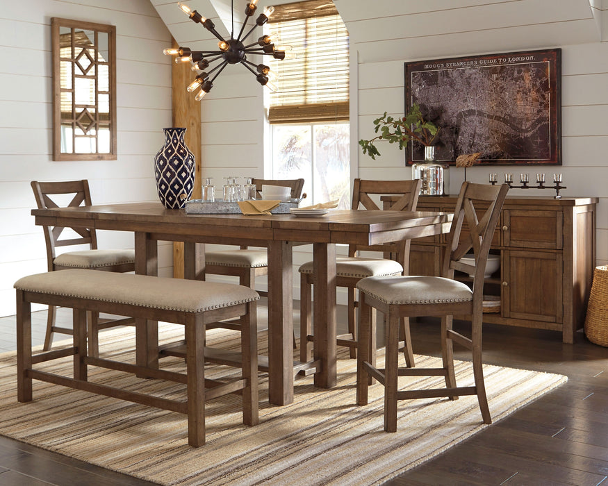Moriville Counter Height Dining Table and 4 Barstools and Bench with Storage Factory Furniture Mattress & More - Online or In-Store at our Phillipsburg Location Serving Dayton, Eaton, and Greenville. Shop Now.