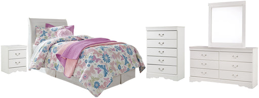 Anarasia Twin Sleigh Headboard with Mirrored Dresser, Chest and Nightstand Factory Furniture Mattress & More - Online or In-Store at our Phillipsburg Location Serving Dayton, Eaton, and Greenville. Shop Now.