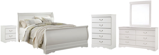 Anarasia Queen Sleigh Bed with Mirrored Dresser, Chest and Nightstand Factory Furniture Mattress & More - Online or In-Store at our Phillipsburg Location Serving Dayton, Eaton, and Greenville. Shop Now.
