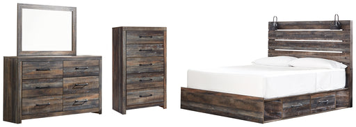 Drystan King Panel Bed with 2 Storage Drawers with Mirrored Dresser and Chest Factory Furniture Mattress & More - Online or In-Store at our Phillipsburg Location Serving Dayton, Eaton, and Greenville. Shop Now.