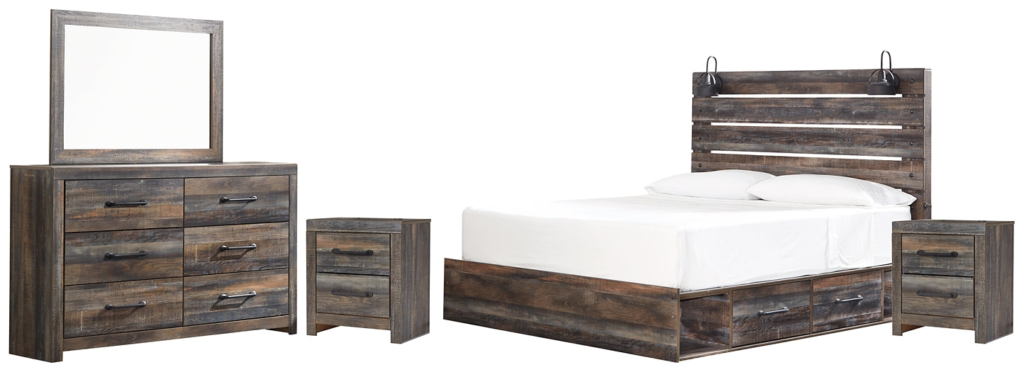 Drystan King Panel Bed with 2 Storage Drawers with Mirrored Dresser and 2 Nightstands Factory Furniture Mattress & More - Online or In-Store at our Phillipsburg Location Serving Dayton, Eaton, and Greenville. Shop Now.
