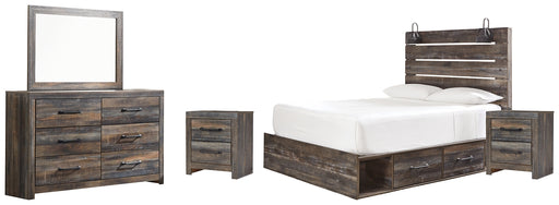 Drystan Queen Panel Bed with 4 Storage Drawers with Mirrored Dresser and 2 Nightstands Factory Furniture Mattress & More - Online or In-Store at our Phillipsburg Location Serving Dayton, Eaton, and Greenville. Shop Now.