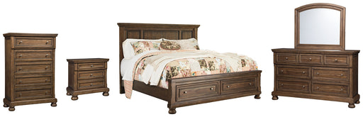 Flynnter King Panel Bed with 2 Storage Drawers with Mirrored Dresser, Chest and Nightstand Factory Furniture Mattress & More - Online or In-Store at our Phillipsburg Location Serving Dayton, Eaton, and Greenville. Shop Now.