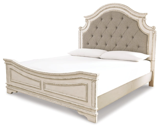 Realyn California King Upholstered Panel Bed with Mirrored Dresser and 2 Nightstands Factory Furniture Mattress & More - Online or In-Store at our Phillipsburg Location Serving Dayton, Eaton, and Greenville. Shop Now.