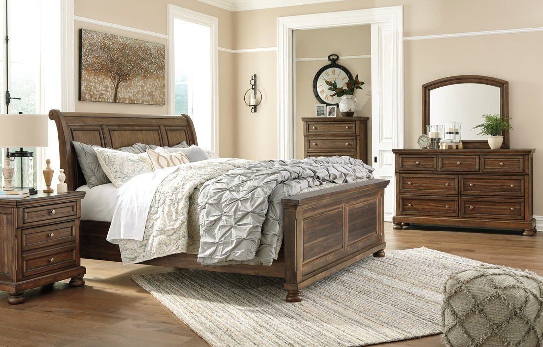 Flynnter King Panel Bed with 2 Storage Drawers with Mirrored Dresser, Chest and Nightstand Factory Furniture Mattress & More - Online or In-Store at our Phillipsburg Location Serving Dayton, Eaton, and Greenville. Shop Now.