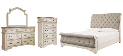 Realyn California King Sleigh Bed with Mirrored Dresser and Chest Factory Furniture Mattress & More - Online or In-Store at our Phillipsburg Location Serving Dayton, Eaton, and Greenville. Shop Now.