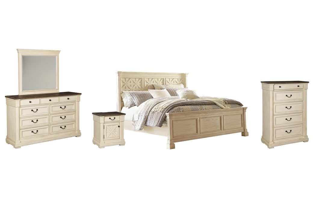 Bolanburg California King Panel Bed with Mirrored Dresser, Chest and Nightstand Factory Furniture Mattress & More - Online or In-Store at our Phillipsburg Location Serving Dayton, Eaton, and Greenville. Shop Now.