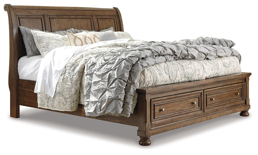 Flynnter Queen Sleigh Bed with 2 Storage Drawers with Mirrored Dresser and Chest Factory Furniture Mattress & More - Online or In-Store at our Phillipsburg Location Serving Dayton, Eaton, and Greenville. Shop Now.
