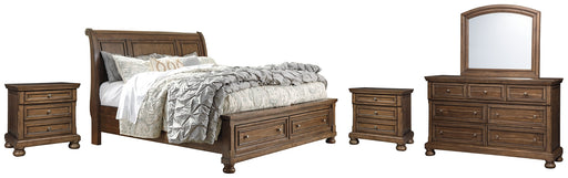Flynnter Queen Sleigh Bed with 2 Storage Drawers with Mirrored Dresser and 2 Nightstands Factory Furniture Mattress & More - Online or In-Store at our Phillipsburg Location Serving Dayton, Eaton, and Greenville. Shop Now.