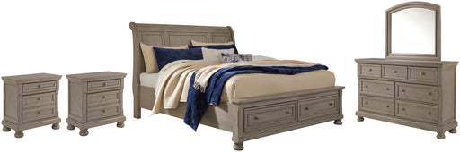 Lettner Queen Sleigh Bed with 2 Storage Drawers with Mirrored Dresser and 2 Nightstands Factory Furniture Mattress & More - Online or In-Store at our Phillipsburg Location Serving Dayton, Eaton, and Greenville. Shop Now.