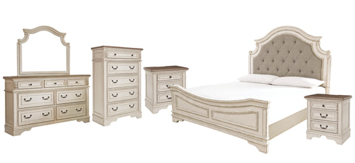 Realyn Queen Upholstered Panel Bed with Mirrored Dresser, Chest and 2 Nightstands Factory Furniture Mattress & More - Online or In-Store at our Phillipsburg Location Serving Dayton, Eaton, and Greenville. Shop Now.