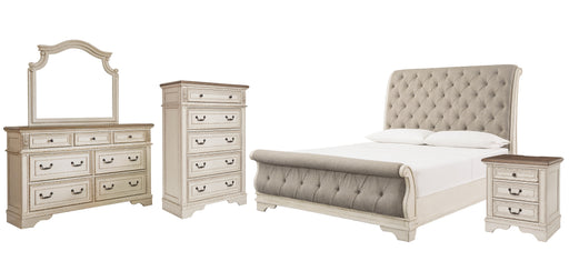 Realyn California King Sleigh Bed with Mirrored Dresser, Chest and Nightstand Factory Furniture Mattress & More - Online or In-Store at our Phillipsburg Location Serving Dayton, Eaton, and Greenville. Shop Now.