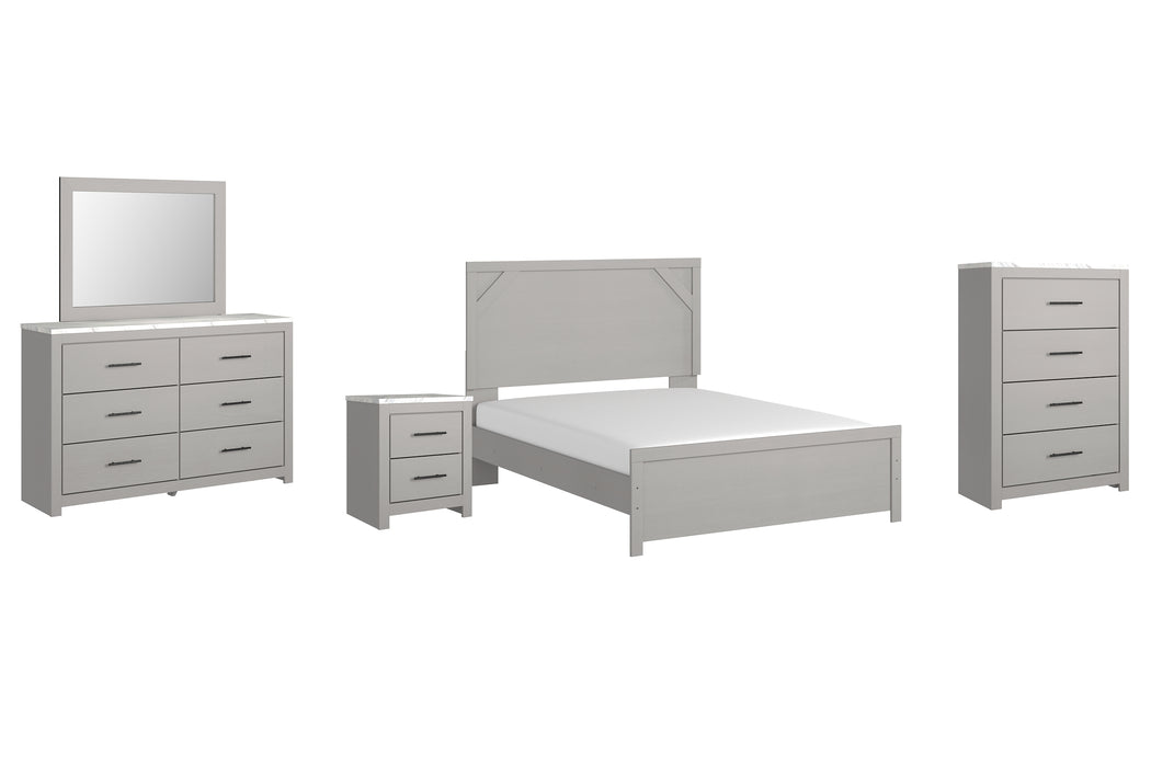 Cottonburg Queen Panel Bed with Mirrored Dresser, Chest and Nightstand Factory Furniture Mattress & More - Online or In-Store at our Phillipsburg Location Serving Dayton, Eaton, and Greenville. Shop Now.
