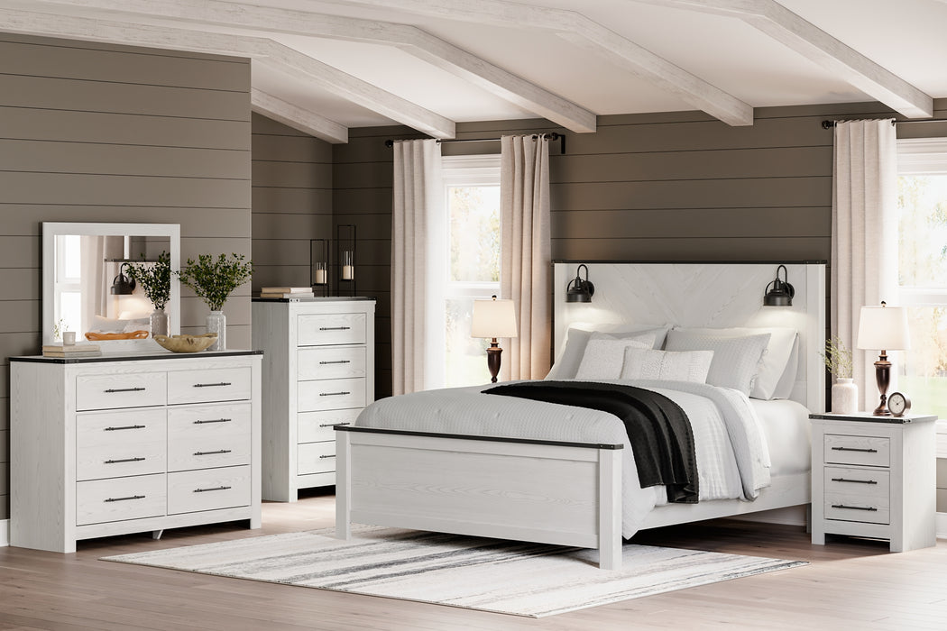 Schoenberg King Panel Bed with Mirrored Dresser, Chest and 2 Nightstands Factory Furniture Mattress & More - Online or In-Store at our Phillipsburg Location Serving Dayton, Eaton, and Greenville. Shop Now.