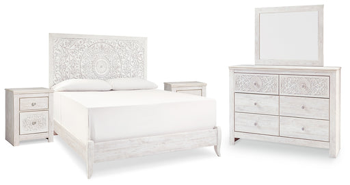 Paxberry King Panel Bed with Mirrored Dresser and 2 Nightstands Factory Furniture Mattress & More - Online or In-Store at our Phillipsburg Location Serving Dayton, Eaton, and Greenville. Shop Now.