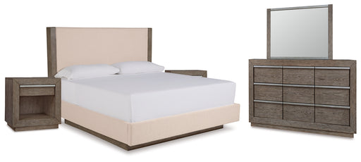 Anibecca Queen Upholstered Panel Bed with Mirrored Dresser and 2 Nightstands Factory Furniture Mattress & More - Online or In-Store at our Phillipsburg Location Serving Dayton, Eaton, and Greenville. Shop Now.