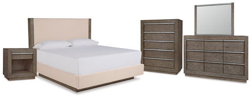 Anibecca King Upholstered Bed with Mirrored Dresser, Chest and Nightstand Factory Furniture Mattress & More - Online or In-Store at our Phillipsburg Location Serving Dayton, Eaton, and Greenville. Shop Now.