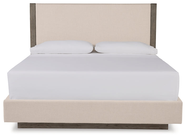 Anibecca California King Upholstered Bed with Mirrored Dresser Factory Furniture Mattress & More - Online or In-Store at our Phillipsburg Location Serving Dayton, Eaton, and Greenville. Shop Now.