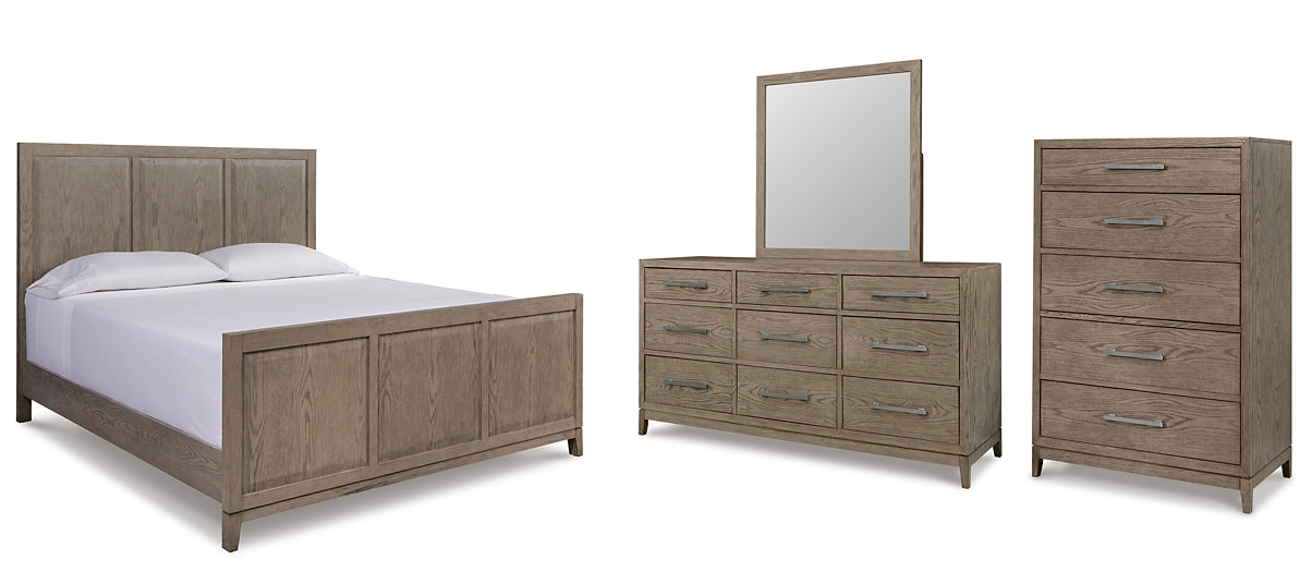 Chrestner California King Panel Bed with Mirrored Dresser and Chest Factory Furniture Mattress & More - Online or In-Store at our Phillipsburg Location Serving Dayton, Eaton, and Greenville. Shop Now.