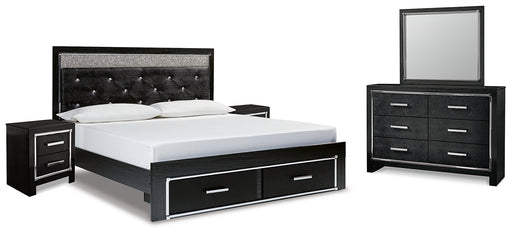 Kaydell King Upholstered Panel Storage Platform Bed with Mirrored Dresser and 2 Nightstands Factory Furniture Mattress & More - Online or In-Store at our Phillipsburg Location Serving Dayton, Eaton, and Greenville. Shop Now.