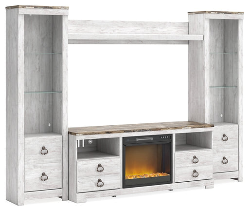 Willowton 4-Piece Entertainment Center with Electric Fireplace Factory Furniture Mattress & More - Online or In-Store at our Phillipsburg Location Serving Dayton, Eaton, and Greenville. Shop Now.