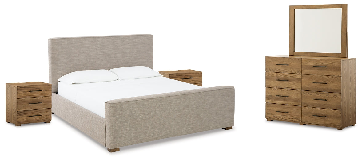 Dakmore Queen Upholstered Bed with Mirrored Dresser and 2 Nightstands Factory Furniture Mattress & More - Online or In-Store at our Phillipsburg Location Serving Dayton, Eaton, and Greenville. Shop Now.