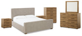 Dakmore Queen Upholstered Bed with Mirrored Dresser, Chest and 2 Nightstands Factory Furniture Mattress & More - Online or In-Store at our Phillipsburg Location Serving Dayton, Eaton, and Greenville. Shop Now.
